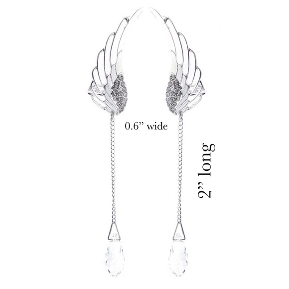Angel Wings Water Drop Crystal Clip On Earrings - Picture 12 of 12